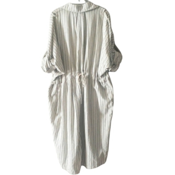 Billy Reid Stripe Drawstring Waist Shirt Dress White Charcoal One Size XS-L - Picture 9 of 16